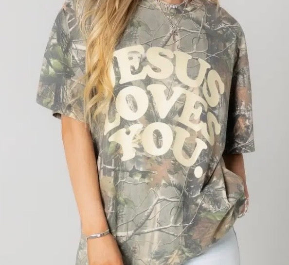 Short Sleeve Jesus Loves You Camo