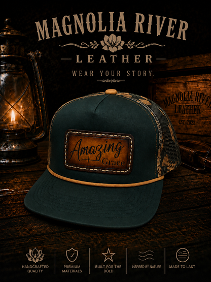 Leather Patch hat, tooled leather patch, custom patch hat, leather patch baseball cap, leather patch trucker hat, hat with leather patch