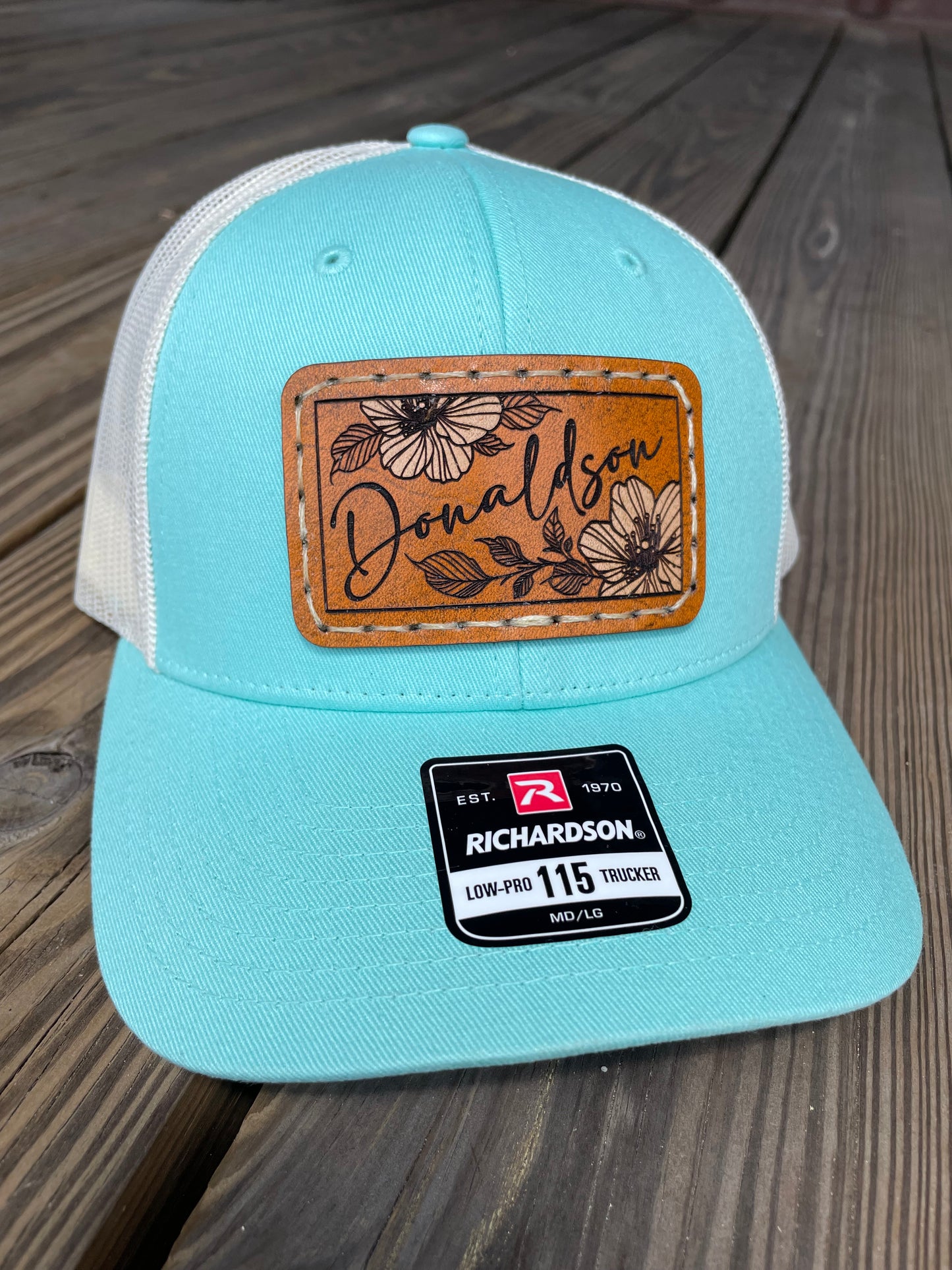 Leather Patch hat, tooled leather patch, custom patch hat, leather patch baseball cap, leather patch trucker hat, hat with leather patch