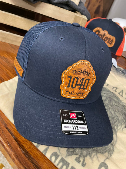 Leather Patch hat, tooled leather patch, custom patch hat, leather patch baseball cap, leather patch trucker hat, hat with leather patch