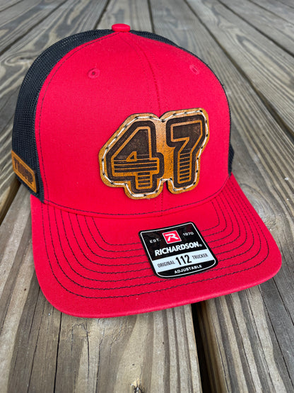 Leather Patch hat, tooled leather patch, custom patch hat, leather patch baseball cap, leather patch trucker hat, hat with leather patch