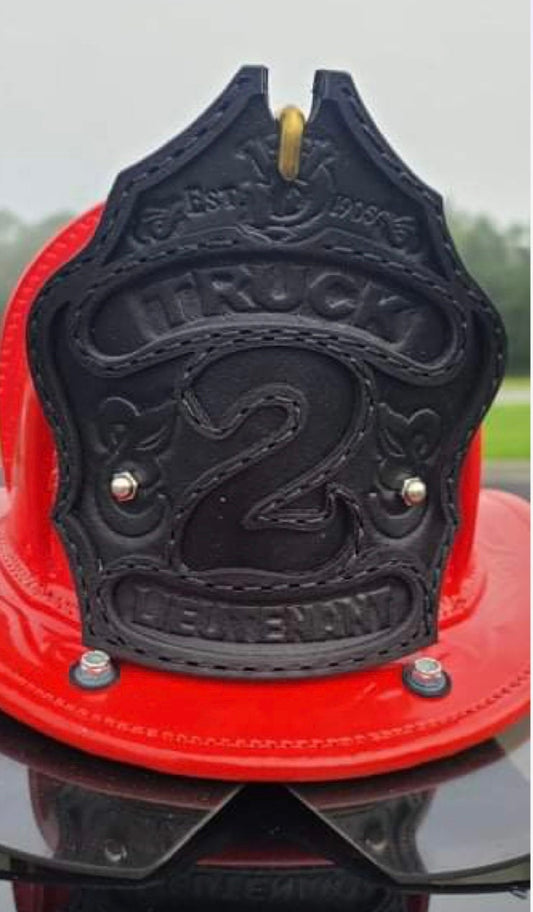 Firefighter Shield, Hand tooled shield, Leather firefighter shield, Custom leather firefighter shield, Blacked out firefighter shield