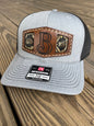 Leather patch hat, tooled leather patch, custom patch hat, snakeskin hat, leather and snakeskin patch hat, snakeskin, Company hat,